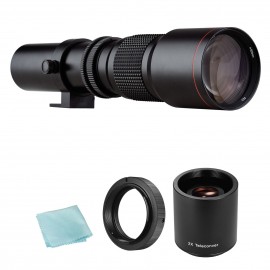 Camera Super Telephoto Lens 500mm F/8.0-32 Manual Zoom T-Mount  + 2X 500mm Teleconverter Lens + T2-AF Adapter Ring Replacement for Sony A900 A850 A700 A580 A560 A550 A500 A99 A77 AF-Mount Cameras 